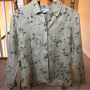 New Palette Floral Linen Over Shirt Green Grey Jacket - S/M